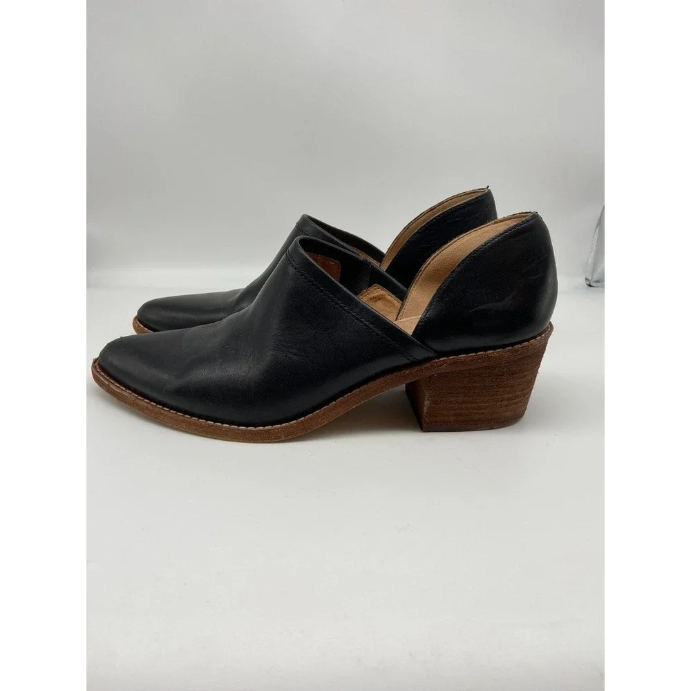 Madewell Bootie 9.5 The Brady Low-Cut Black Leather Pointed Block‎ Heel K4979